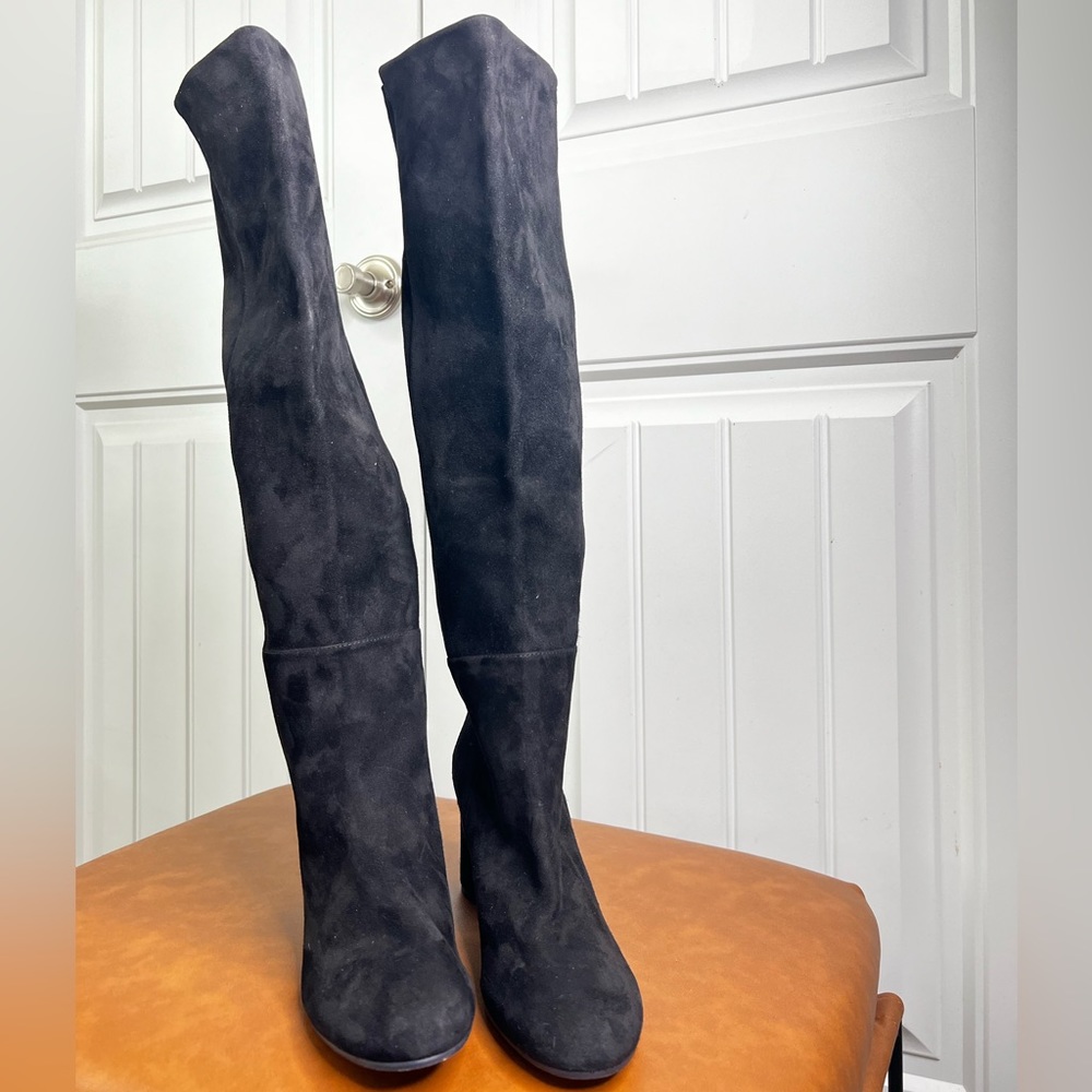 STUART WEITZMAN ELOISE 75 TO-THE-KNEE BLACK SUEDE BOOTS SIZE 7